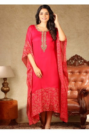 Reddish Georgette Chifoon Kaftan Kurti 